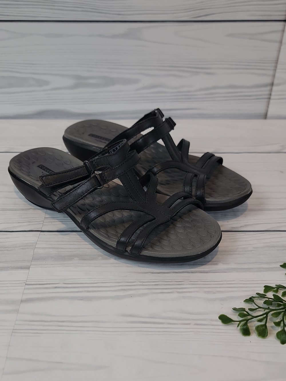 Clarks Sonar Pilot Slide Sandals - Black Strappy Leather Womens Size 7